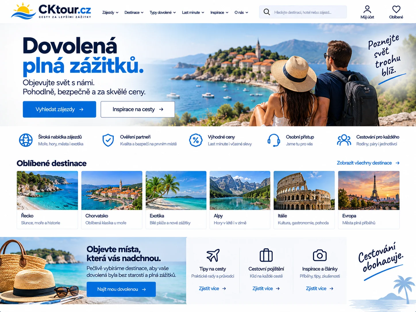 Ilustrační návrh cestovního webu CKtour.cz s nabídkou zájezdů a destinací
